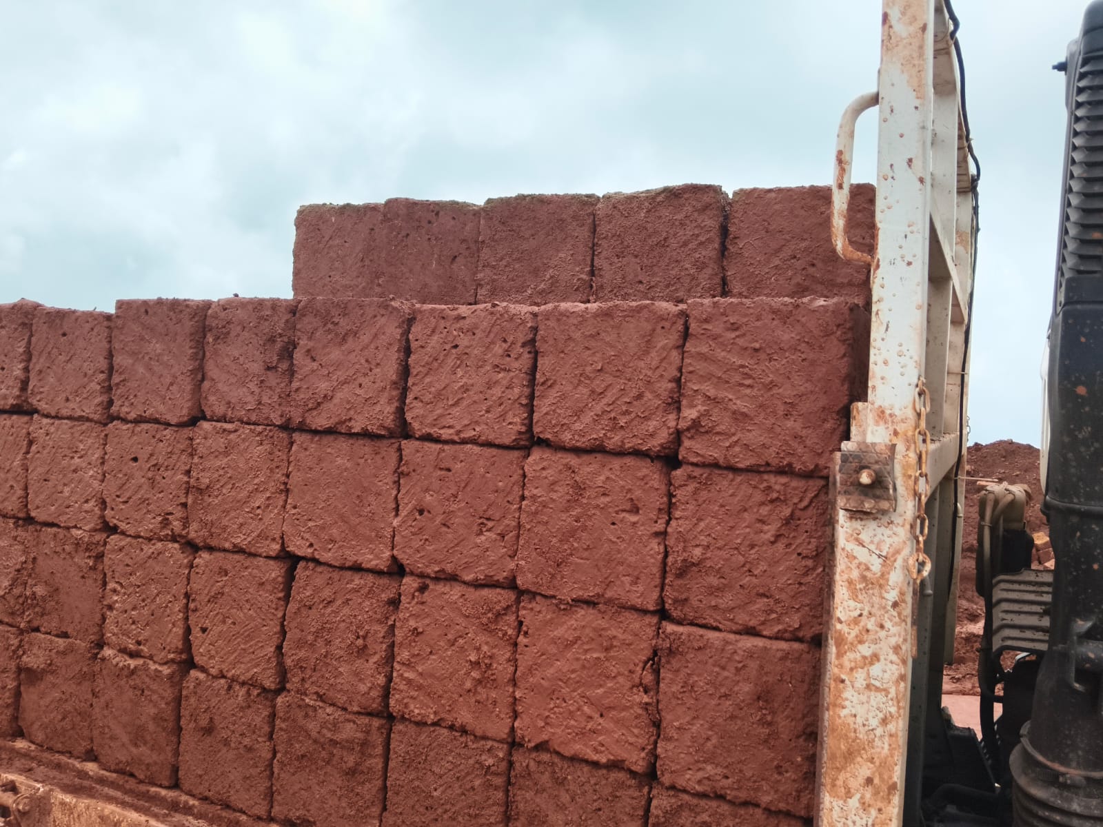 Full lorry load of laterite stone blocks ready for delivery
